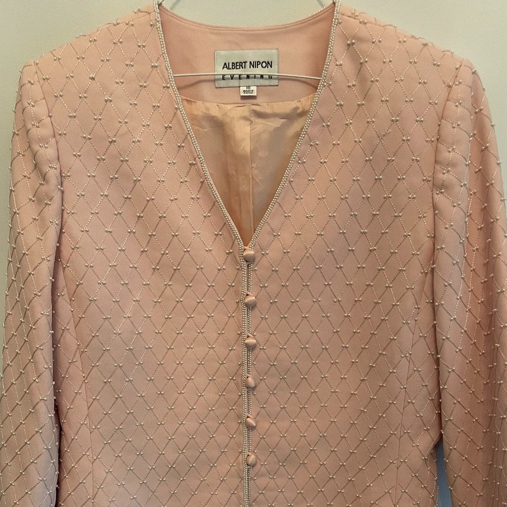 Elegant Albert Nipon Evening Jacket - pink with pearls, size 10